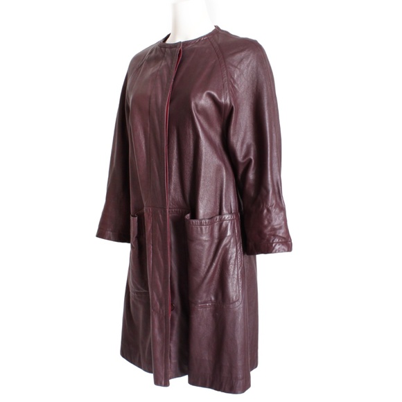70s Bonnie Cashin For Sills Coat Burgundy Leather Pouch Pockets Lord & Taylor - Picture 5 of 10